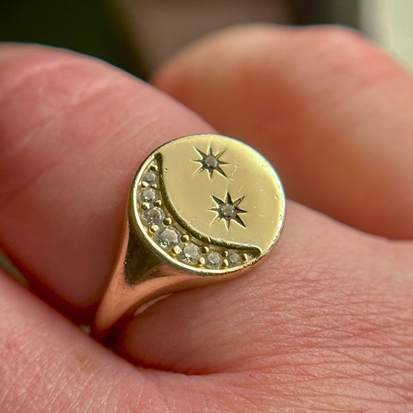 VINTAGE sz7 moon & star Celestial COIN SIGNET 925/ YG VERMEIL RING EUC! 3.55g - Picture 11 of 17